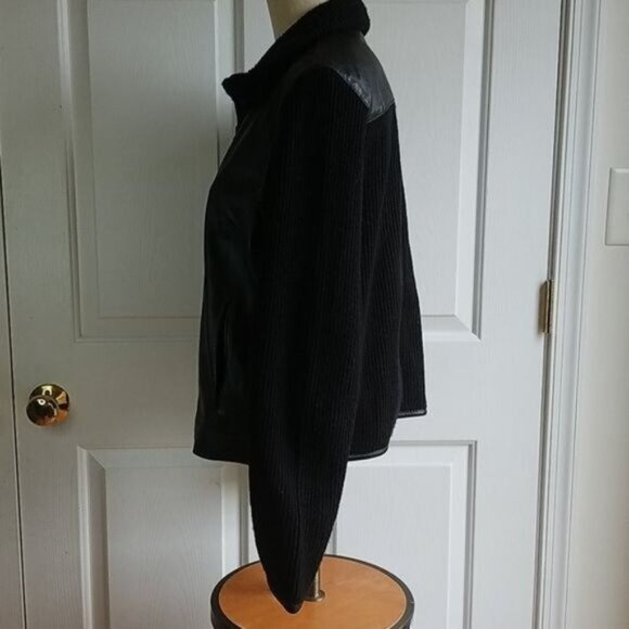 Vintage 80's Jacket Coat Leather Black Ribbed Marvin Richards Women's WOMAN'S LG - Picture 8 of 15